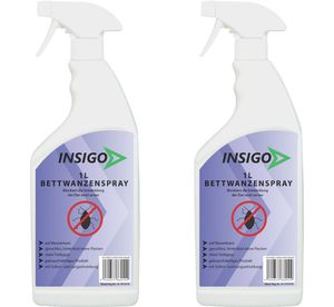 INSIGO 2x1L Anti-Bettwanzenspray, Mittel gegen Wanzen, Bettwanzenbefall, Wanzenschutz, blockiert Eier & Larven, auf Wasserbasis, fleckenfrei, geruchsarm, Langzeitwirkung, gegen Ungeziefer Parasiten