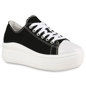 VAN HILL Damen Plateau Sneaker Stoff Schnürer Profil-Sohle Schnür-Schuhe 838273, Farbe: Schwarz, Größe: 37