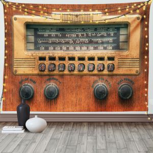 ABAKUHAUS Musik Wandteppich, Antike antike Radios, Wohnzimmer Schlafzimmer Heim Seidiges Satin Wandteppich, 200 x 150 cm, Braun Ecru