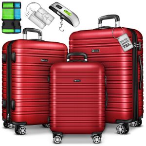 tillvex® Reisekoffer Set 3 tlg. Rot Koffer Hartschale Trolley Kofferset Tasche M-L-XL