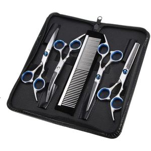 Hundeschere Fellschere für Hunde Katze 5-in-1 Scharfe Gebogene Schere Set Dog Grooming Set für Gesicht, Körper, Ohren