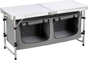 WOLTU Camping Table Foldable Alu Height Adjustable with Storage incl Folding Table for Picnic Beach Outdoor, White+Grey