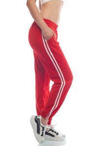 Bongual ® Trainingshose Jogginghose Damen Relaxhose Sporthose mit Streifen Baumwolle-Mix 42 rot