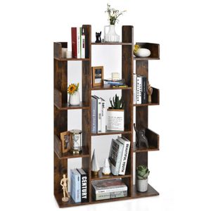 COSTWAY Bücherregal mit 13 Ablagen, Standregal Ecke freistehend, Aktenregal Wandregal bis 90kg belastbar, Raumteiler 86x23,5x140,5cm