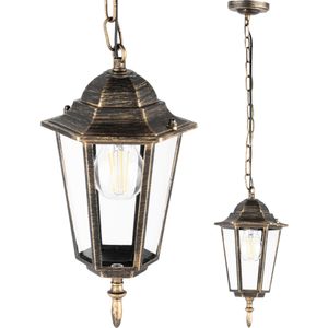 LUMILED Pendelleuchte Vintage Außen Hängelampe 230V Laterne Höhenverstellbar Patina Aluminium Glas Retro E27 Fassung für Garten IP44