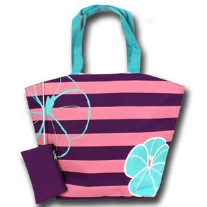 Strandtasche mit Etui rosa/lila Einkaufstasche Umhängetasche