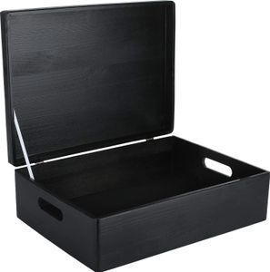 Creative Deco XL Schwarz Große Holzkiste Aufbewahrungsbox Spielzeug | 40 x 30 x 14 cm (+/- 1 cm) | Mit Deckel zum Dekorieren Aufbewahren | Mit Griff | Perfekt für Dokumente, Wertsachen und Werkzeuge