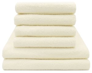 6-tlg. Handtuchset - 4 Handtücher, 2 Duschtücher, 100% Baumwolle, creme