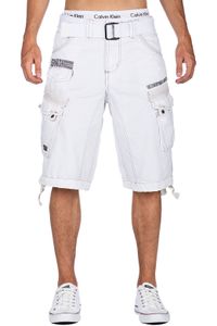 Geographical Norway Herren Cargo Shorts Bermuda kurze Hose mit Gürtel, Farbe:Weiß, Größe:L