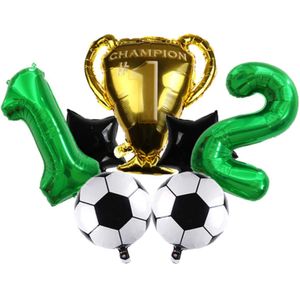 DIWULI, großes Fußball Champion Luftballon Set, XL Zahl 12 Zahlen-Ballon grün, Fussball Folien-Ballon Ball Stern, Pokal gold, 12. Kinder-Geburtstag Junge, Motto-Party, Dekoration, Folien-Luftballon