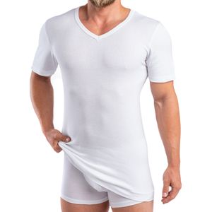 HERMKO 488710 Extralanges Herren kurzarm Shirt +6 cm V mit Bund - kein Rutschen aus 100% Baumwolle
