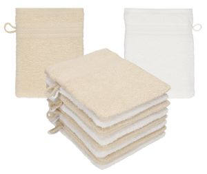 Betz 10 Stück Waschhandschuhe PREMIUM 100% Baumwolle Waschlappen Set 16x21 cm Farbe sand - weiß