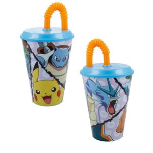 Trink-Becher mit Getränkehalm | Pokémon | 430 ml | Kunststoff | Tasse