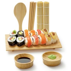 Navaris Sushi Maker Set für Einsteiger - Sushi Set zum selber machen - Authentischer Sushi-Genuss zu Hause - 16-teiliges Sushi Geschirr - Bambus