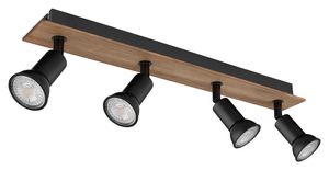 Globo Lighting Strahler Holz dunkelbraun, Metall schwarz matt, LxBxH: 500x60x90mm, exkl. 4x GU10 35W 230V