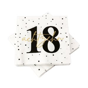 20 Servietten zum 18. Geburtstag 33 x 33 cm - weiß schwarz gold