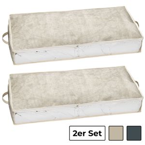 shelfmade 2er Set Unterbettkommode Aufbewahrungstasche aus Stoff für Bettdecken, Kissen, etc. - Aufbewahrungsbox, Unterbettbox, Betttasche groß, Bett Stauraum (100 x 45 x 15 cm), Farbe:2er Set beige/grey