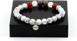 Mogok-Rubin-Perlenarmband, Burma, Myanmar + Roter Achat + Mondstein + Howlith 8 mm