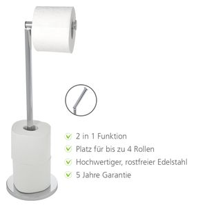 WENKO Stand-Toilettenpapierhalter mit integriertem Ersatzrollenhalter, Edelstahl, glänzend, 21 x 55 x 17 cm | inkl. 2er Set Reinigungsschwämme gratis