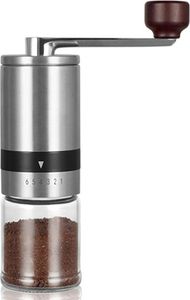 Manuelle Kaffeemühle - Handkaffeemühle | Kaffeemühle aus Keramik für French Press, Espresso, Türkisch, Aeropress – Edelstahl gebürstet – Bonus Scoop,6-Gang-Handschleifer
