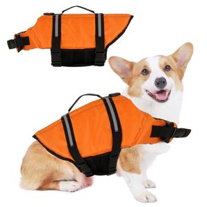 Hundeschwimmweste, Hundeschwimmweste mit reflektierenden Streifen, verstellbarer Hund Lifesaver Pet Life Preserver mit hohem Auftrieb Badeanzug(Orange,M)