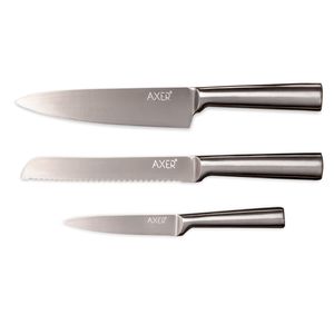 Messerset Edelstahl - 3-teilig - Scharfes Küchenmesser Metallgriff - Modern Look Küchenmesser Set Profi - Messer Set