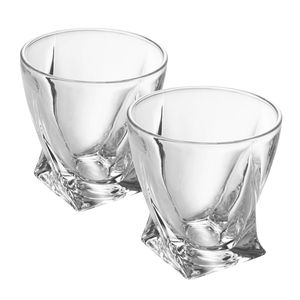 Intirilife 2x szklanka do whisky CRYSTAL CLEAR "TWISTED" - staromodna szklanka do whisky z kryształu bezołowiowego o rzeźbionym wzorze, którą można myć w zmywarce, idealna do szkockiej, burbona, whisky i wielu innych.