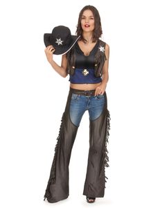 y Cowgirl-Kostüm für Damen schwarz-braun-blau