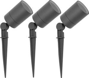 Ledvion 3er Pack LED Gartenstrahler,  Aluminium Antraciet,  IP65,  GU10 Fassung, 1 Meter Kabel,  LED-Strahler,  LED-Gartenstrahler für Draußen