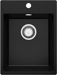 Spülbecken Schwarz 38x50 cm, Granitspüle + Ablauf-Set, Küchenspüle für 40er Unterschrank, Einbauspüle von Primagran