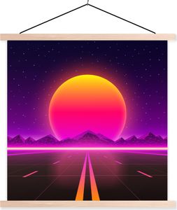 MuchoWow® Textilposter Sonne - Straße - Vintage - Retro 60x60 cm mit holzfarbenen Rahmen - Wanddekoration