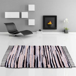 Flickenteppich handgewebter Teppich aus Baumwolle, stylischer und strapazierfähiger Fleckerlteppich (160 x 230cm / beige - schwarz - grau)