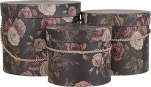 Clayre & Eef Hutschachtel 3er Set Ø 23x20 cm Schwarz Rosa Karton Blumen