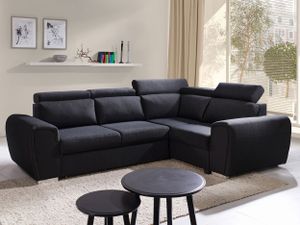 Ecksofa Wohnzimmer - Wohnlandschaft - L-Form Couch mit Schlaffunktion - Bettsofa - Wohnzimmer L Couch - Polstersofa - WIZARO - Schwarz