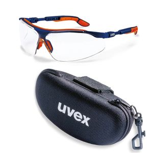 uvex Schutzbrille i-vo klar blau-orange kratzfest-beschlagfrei im Set inkl. Brillenetui, Sicherheitsbrille, Arbeitsschutzbrille