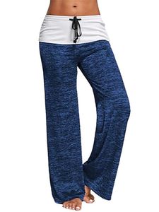 Übergröße Frauen Yoga Lounge Sport Wide Leg Beiläufig Lose Lange Hosen Trousers,Farbe:Blau,Größe:L