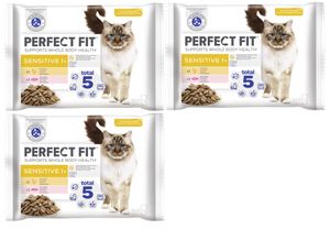 PERFECT FIT Katze Portionsbeutel Multipack Sensitive 1+ mit Huhn und mit Lachs 3 x 4 x 85g