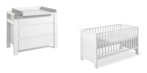 Schardt 2-teiliges Set Milano Weiß bestehend aus Kombi-Kinderbett 70x140 cm (inkl. Umbauseiten) und Wickelkommode