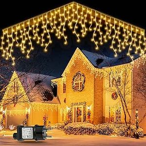 5X0.7M 216LED Warmweiß Eisregen Lichtervorhang Lichterkette Innen Außen Garten Weihnachtsdeko