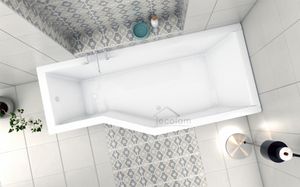 ECOLAM raumsparende Badewanne Eckbadewanne Rechteck Wanne IN-Besco 150x75 RECHTS Schürze Ablaufgarnitur Füße Silikon
