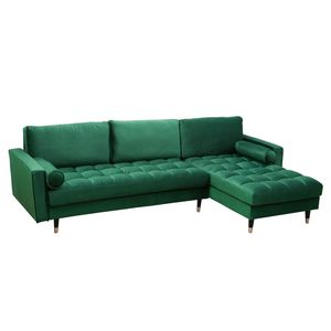 Elegantes Ecksofa COZY VELVET 260cm smaragdgrün Samt Federkern 3er-Sofa Eckcouch Loungesofa