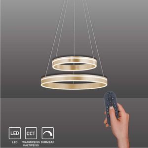Paul Neuhaus LED Pendellampe Smart Home Q VITO messing matt rund doppel Ring Fernbedienung messing matt Wohnzimmer, Esszimmer, Küche 8420-60, 8420-55, 8420-13
