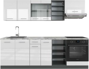 Vicco Küchenzeile R-Line, 240 cm , AP Marmor, Weiß Hochglanz/Anthrazit
