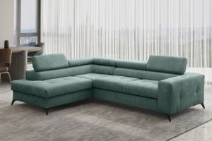 Ecksofa mit schlaffunktion und bettkasten, Sofa L-form, Couch L-form Arcadi Dicker Cord Türkis Links