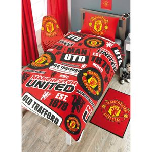 Súprava obliečky na prikrývku a obliečky na vankúš Manchester United FC Patch BS184 (jedna veľkosť) (červená / čierna / žltá)