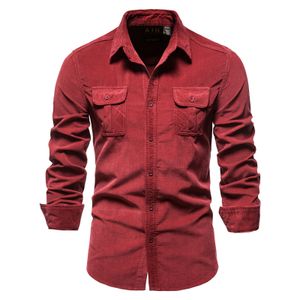 Herren Klassisch Lässig Langarm Jeanshemden Slim Fit Tops Blusen Button-Down,Farbe: rot,Größe:L