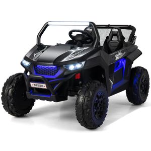 COSTWAY 2 Sitzer Kinderauto mit 2,4G Fernbedienung, 12V Kinder UTV mit Musik und Scheinwerfer, 2-4 km/h, für Kinder ab 3 Jahren Schwarz