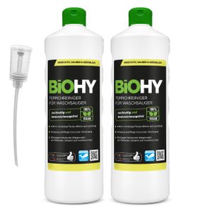 BIOHY Teppichreiniger für Waschsauger (2x1l Flasche) + Dosierer | geeignet für alle Waschsauger | entfernt Flecken und Schmutz mühelos | Reinigung und Pflege in nur einem Arbeitsgang