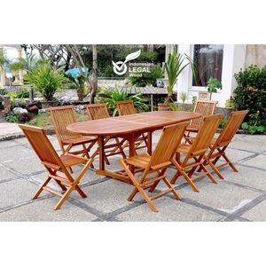 Gartenmöbel aus geöltem Teakholz 8 Personen - ovaler Tisch + 8 Stühle LUBOK