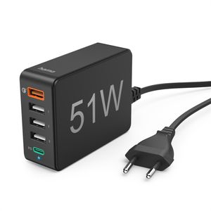 Schnellladegerät, 1x USB-C, 4x USB-A, PD, 51 W, mit Netzstecker, Schwarz (00201630)